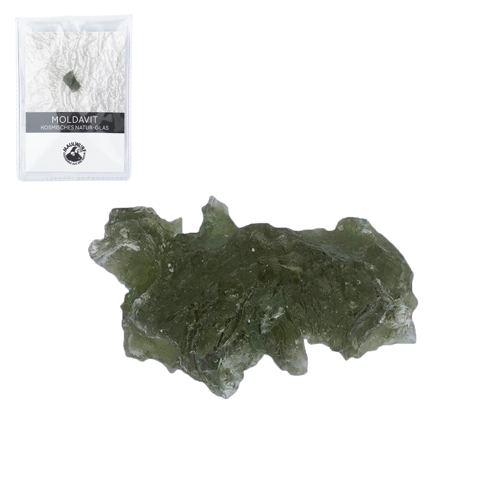 Moldavite (1,4 - 1,8 g) con scheda di certificazione in astuccio