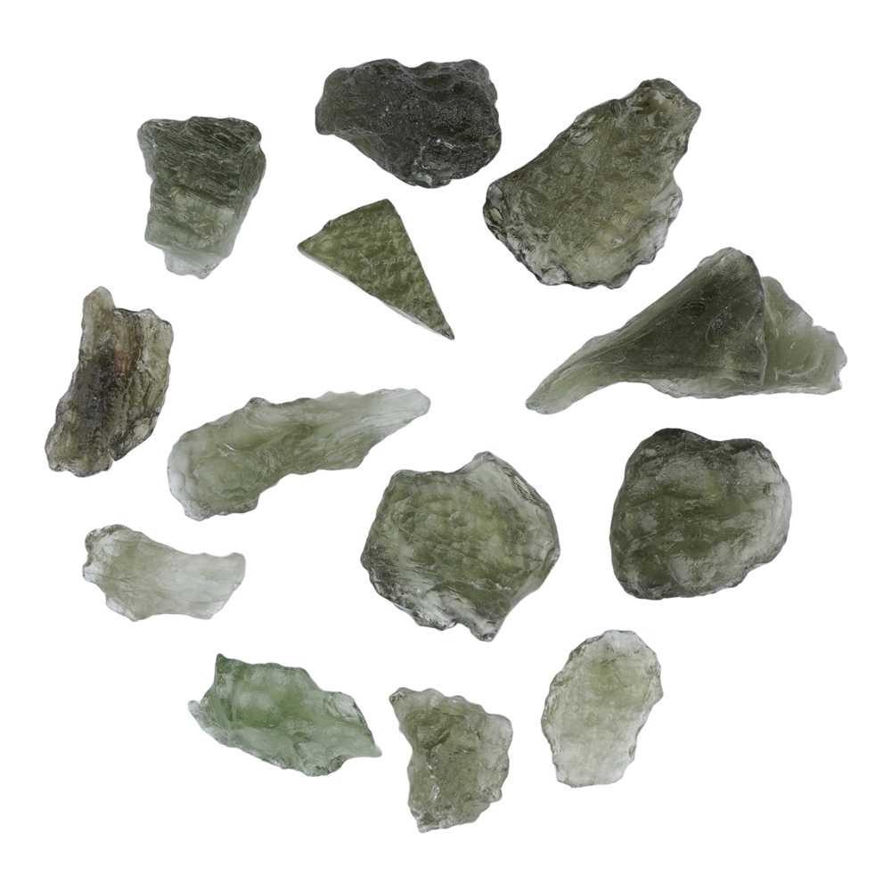 Moldavite (5 g) con scheda di certificazione in astuccio