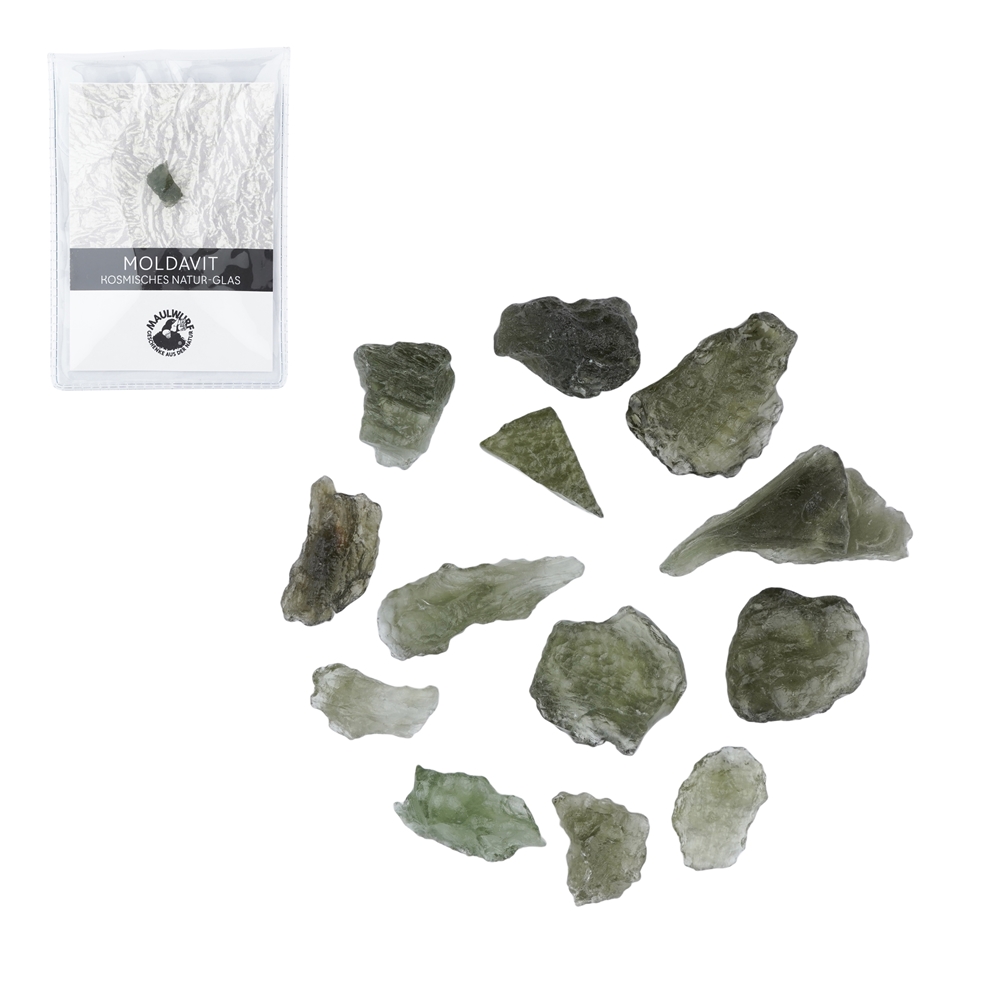 Moldavite (5g) avec carte de certificat en pochette