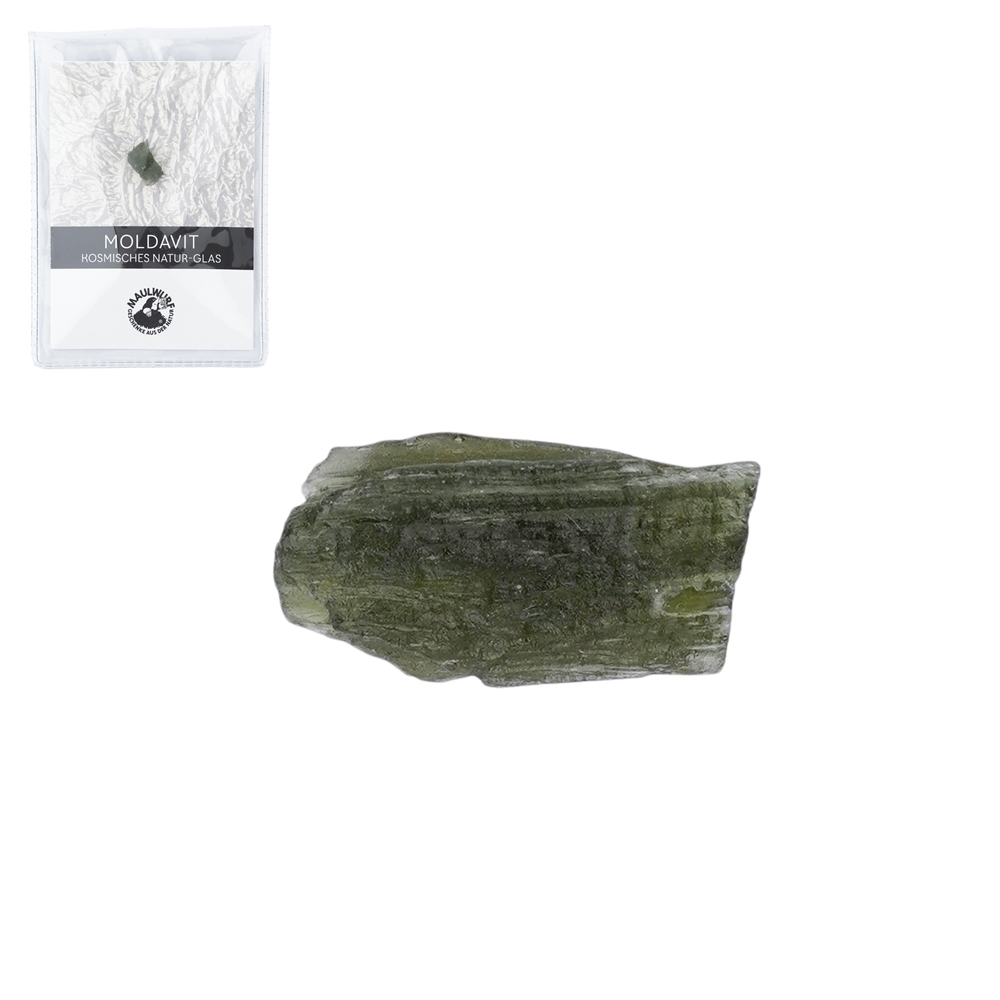 Moldavite (0,6 - 1,0g) avec carte de certificat en pochette