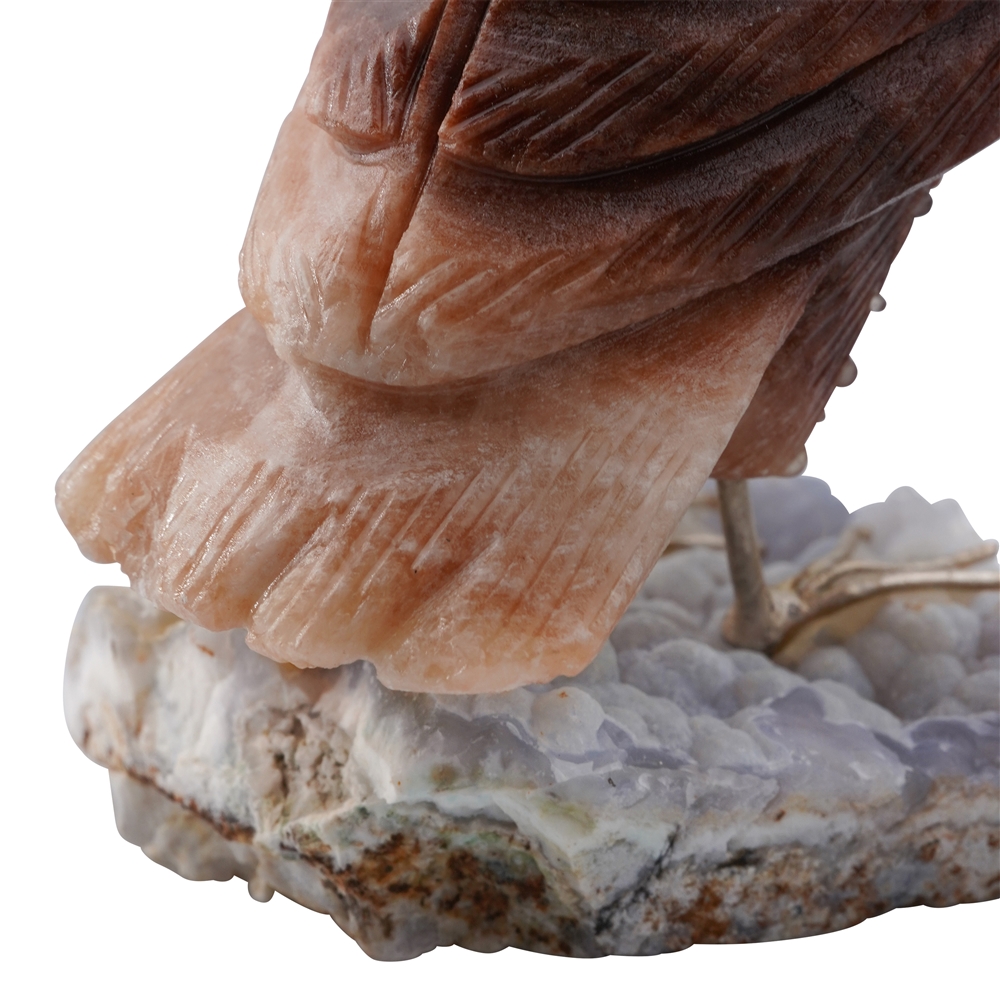 Uccello inciso (gallo di roccia), diaspro, calcite arancione, 10 cm