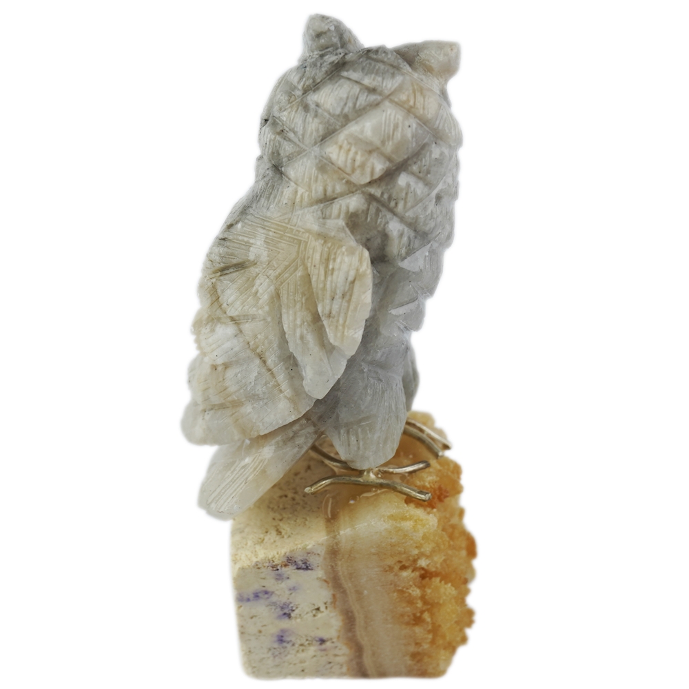 Uccello inciso (gufo), calcite, 10 cm | grossista gemme e pietre curative