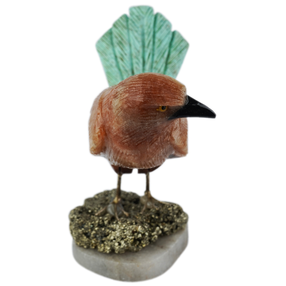 Engraved bird (wren), calcite, chrysocolla, 10cm | Marco Schreier