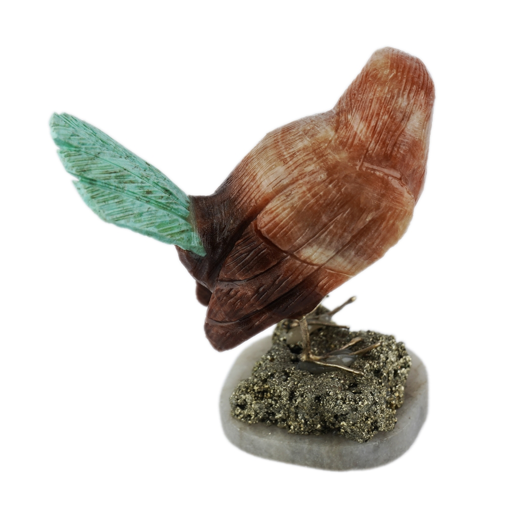 Engraved bird (wren), calcite, chrysocolla, 10cm | Marco Schreier