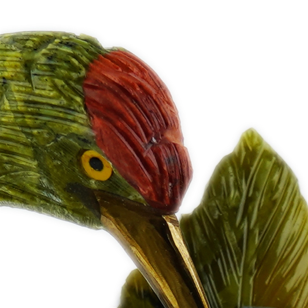 Gravur Vogel (Kolibri mit Blüte), Serpentin, Calcit, 15cm