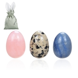 1000005312 Set de Pâques oeufs (Quartz rose, pierre de dalmatien, quartz bleu dans un sachet de lapin) | Marco Schreier