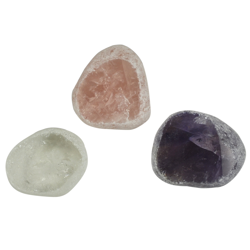 Starter Set: Three Window Pebbles (Amethyst, Rock Crystal & Rose Quartz)