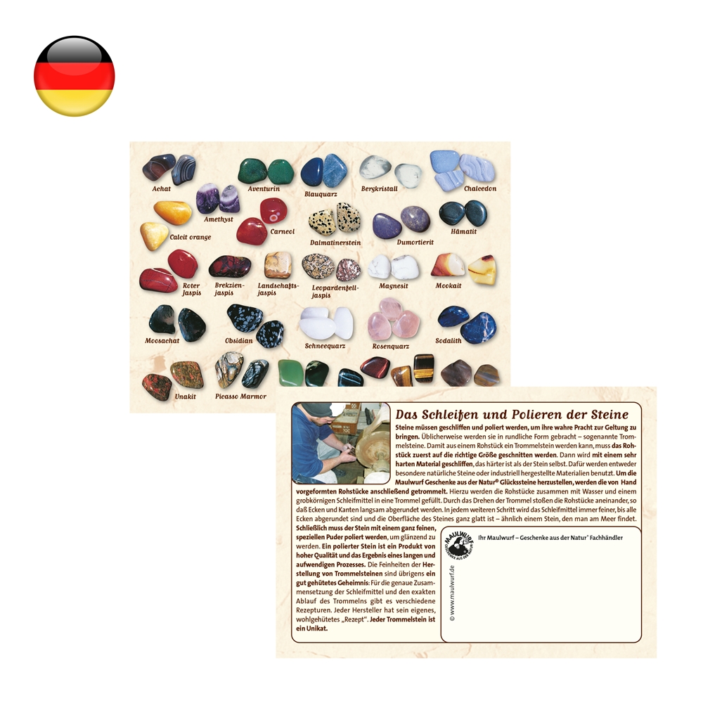 Distributeur automatique de 3 pièces avec remplissage de petites et grandes pierres de tambour, pendentifs, 1200 cartes d'information ALLEMAND