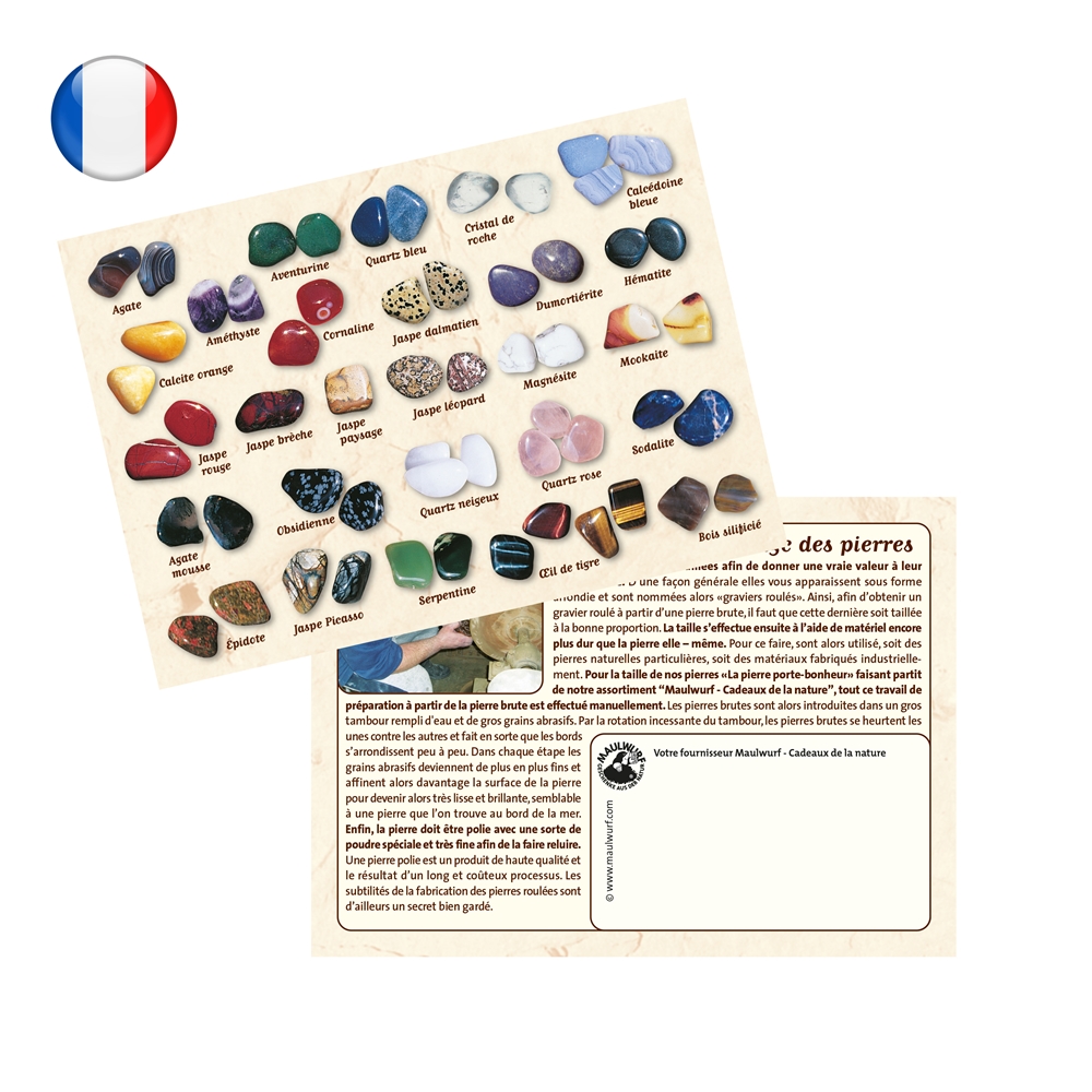 Vending machine refill pack 1: 10kg large Tumbled Stones, 600 info cards FRENCH