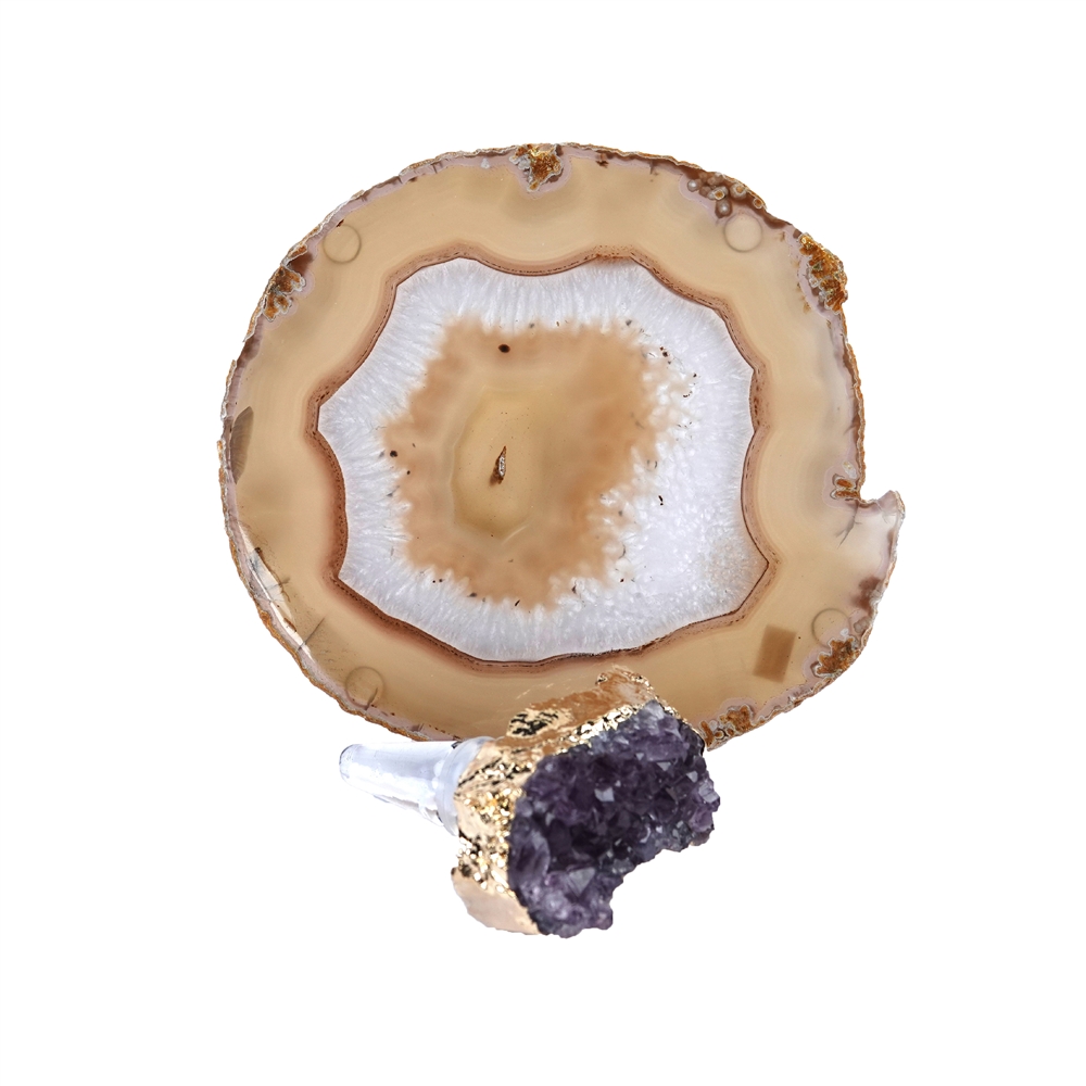 Agate coaster with amethyst cork