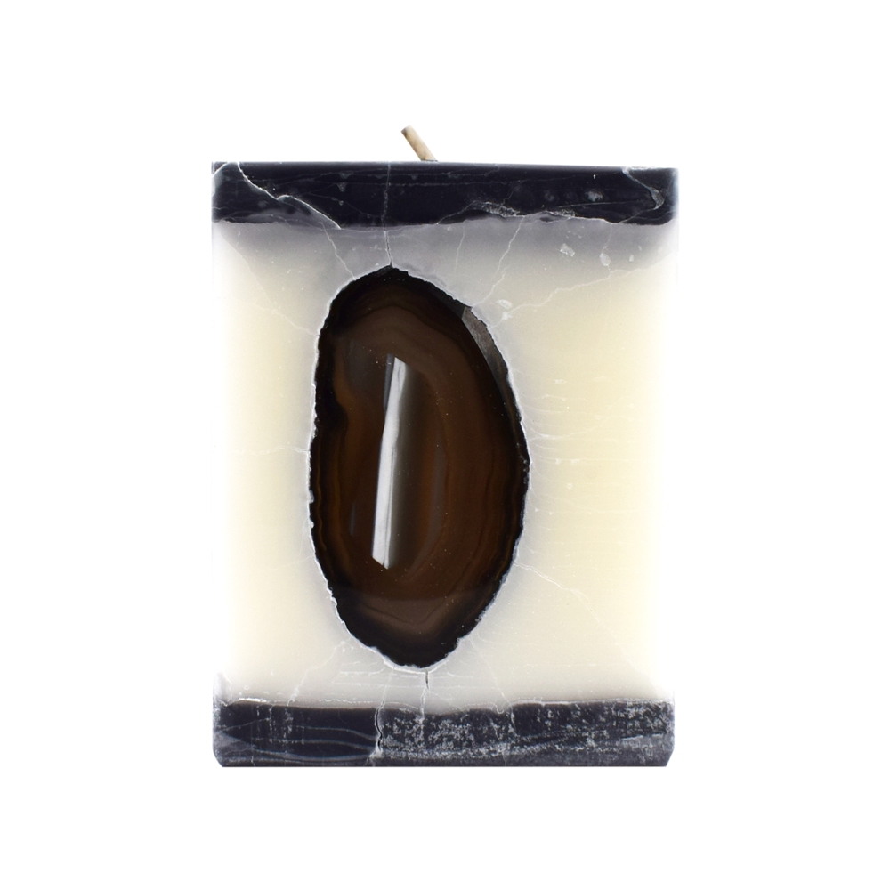 Agate candle white/graphite, cuboid shape 10cm