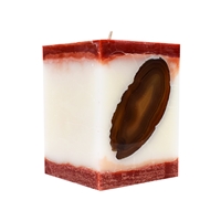 Agate candle white/red-brown, cuboid shape, 10cm