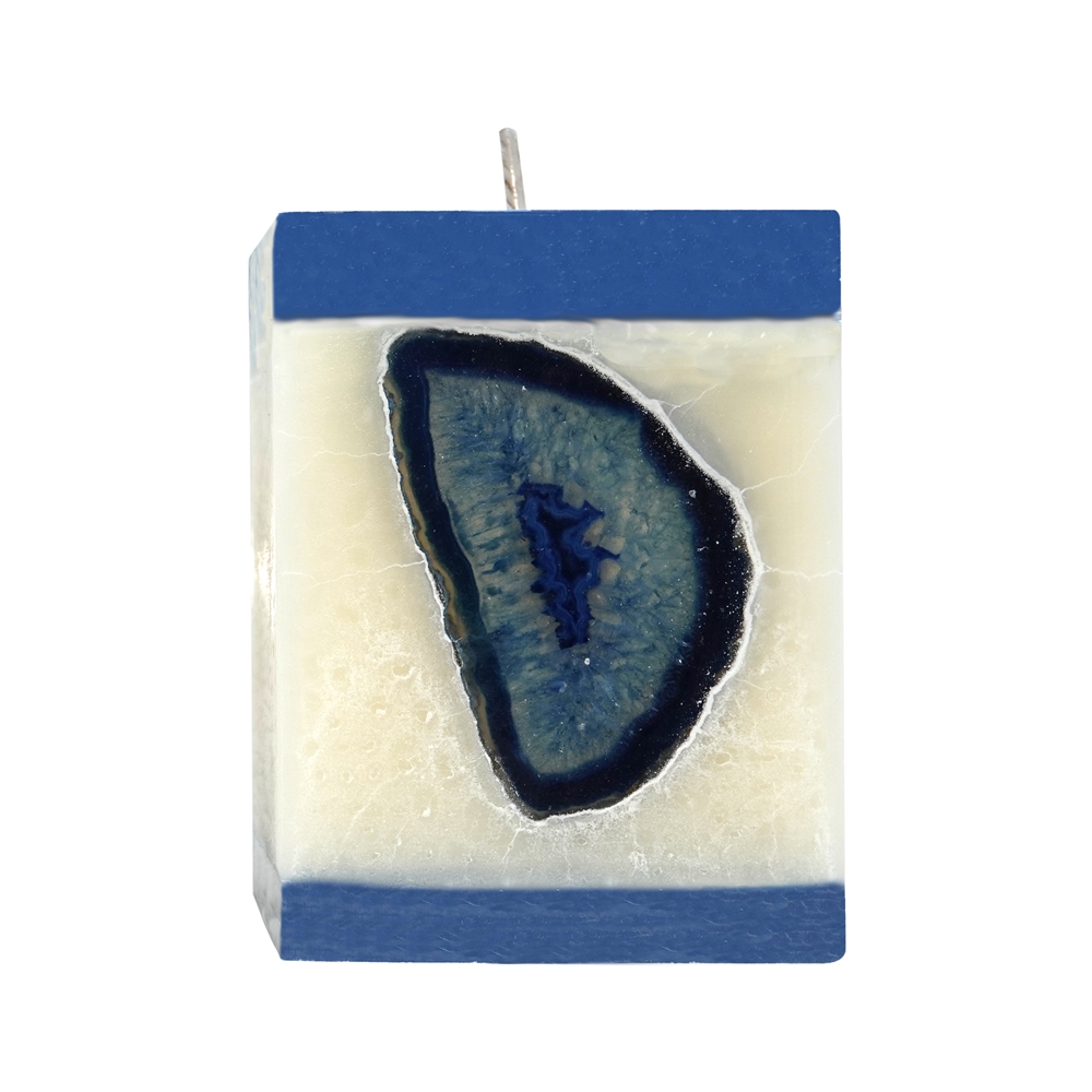 Agate candle white/blue, cuboid shape, 10cm