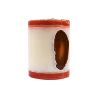 Bougie Agate blanc/rouge-brun, forme de colonne, 10cm