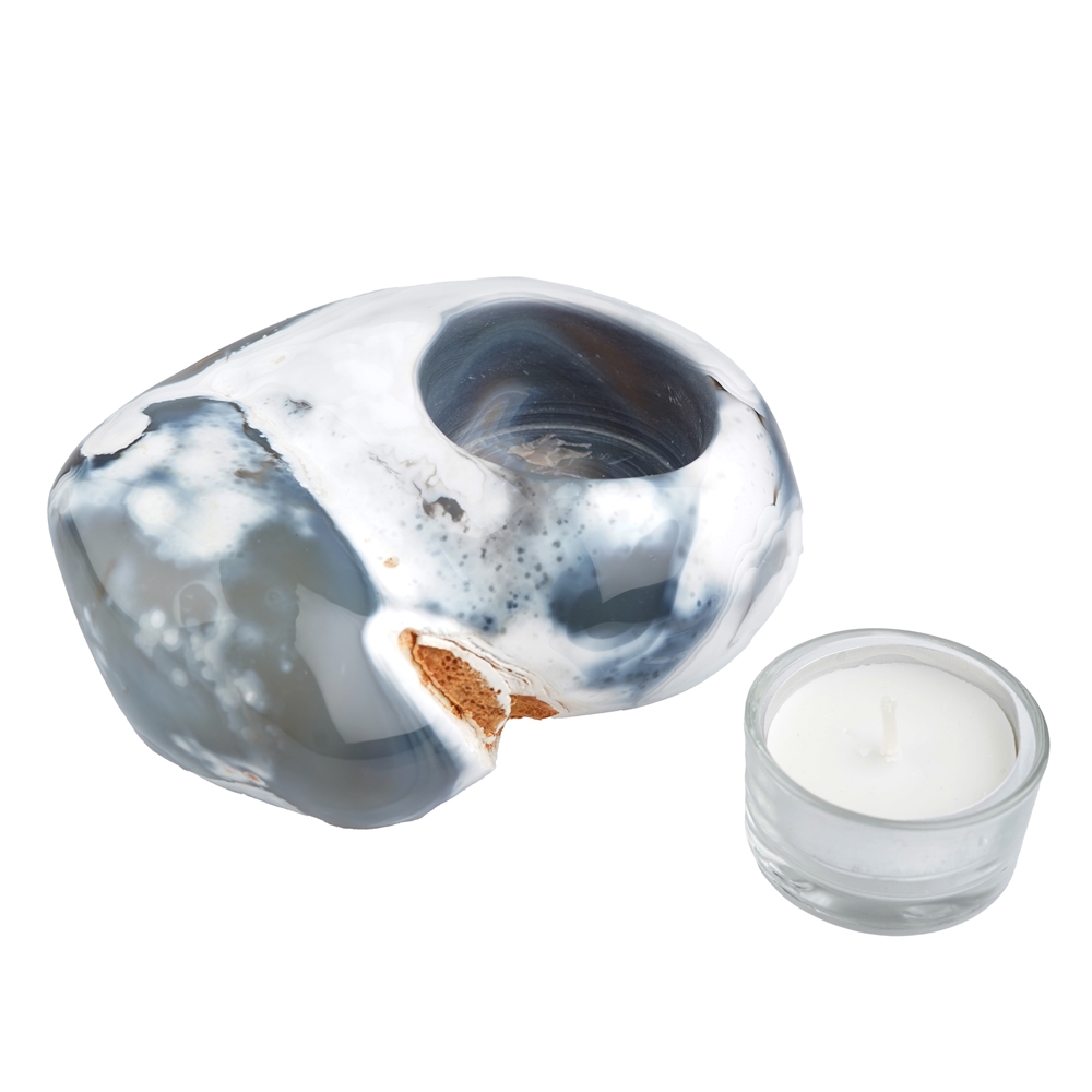 Tea light Agate (Orca Agate) polished, 12cm
