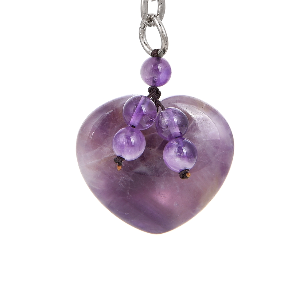 Key Chain Heart Amethyst with Balls