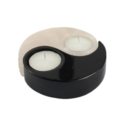 1002305001 Tealight Calcite (bianco), Calcite (nero) Yin Yang, 10cm | Marco Schreier