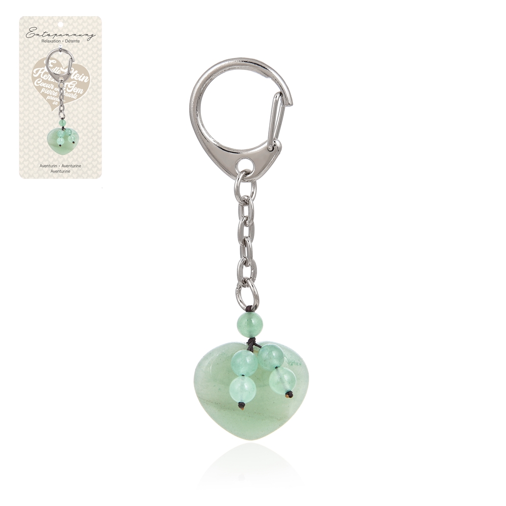 Porte-clés cœur Aventurine avec boules