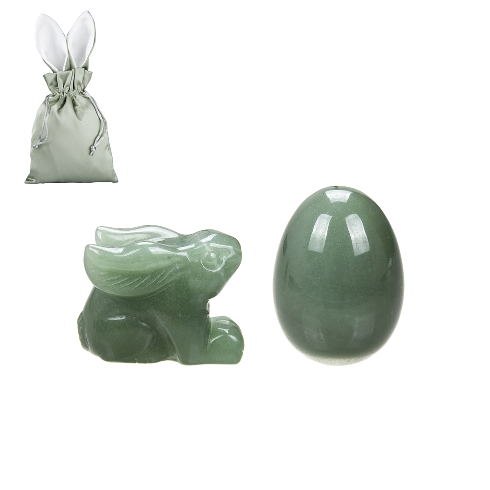 Set de Pascua de aventurina (conejo y huevo en bolsa de conejo)