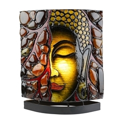 1003605057 Bernsteinlampe Oval, Buddha / OM Grün, 30cm  | Edelsteine, Heilsteine & Schmuck