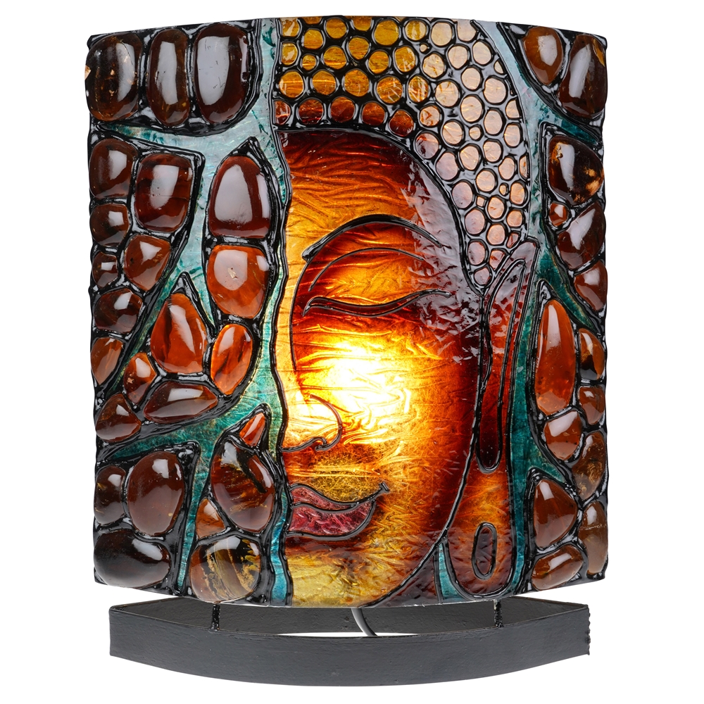 Amber lamp oval, Buddha / OM red, 30cm