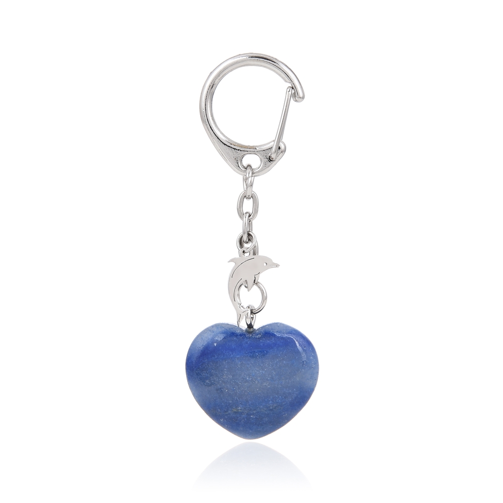 Porte-clés coeur quartz bleu avec dauphin