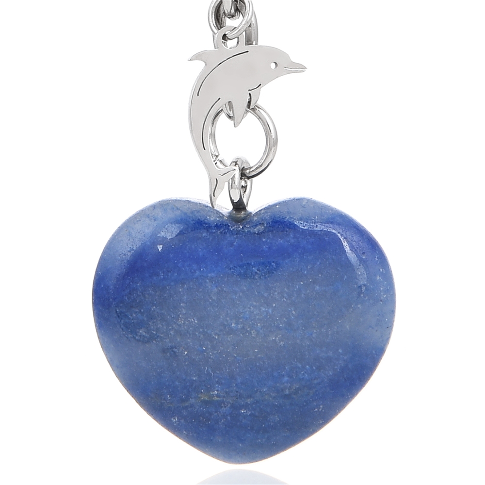 Porte-clés coeur quartz bleu avec dauphin