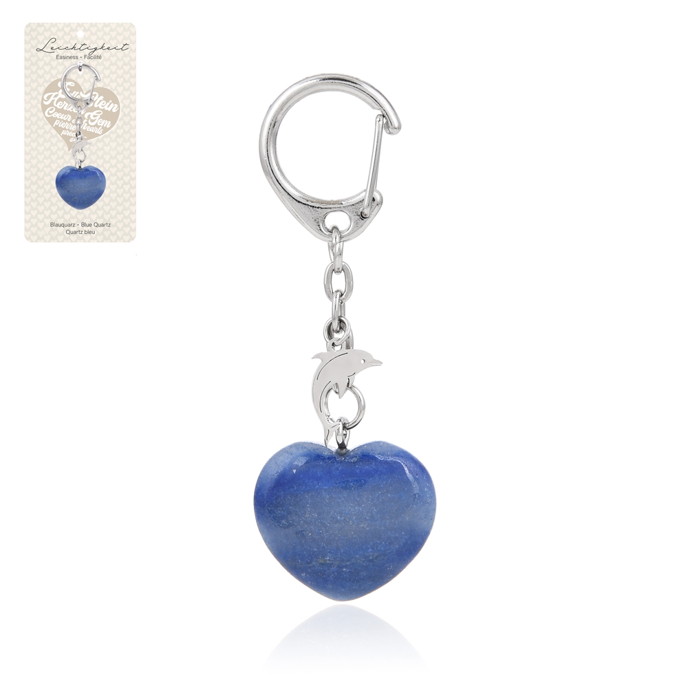 Porte-clés coeur quartz bleu avec dauphin