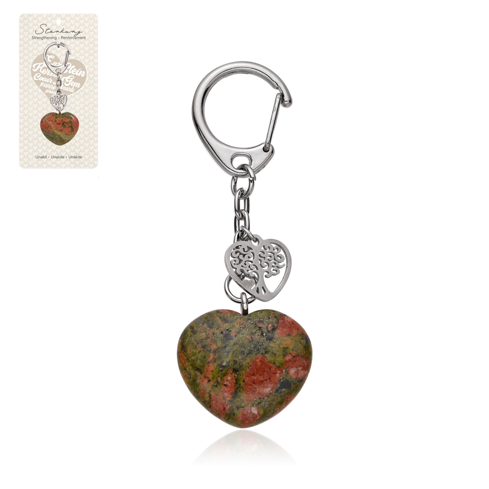 Key Chain Heart Unakite with Tree of Life