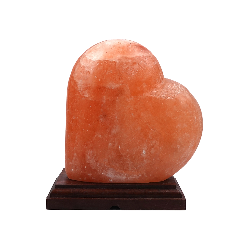 Lampe de sel "cœur" avec socle en bois, 18cm / 2,6kg