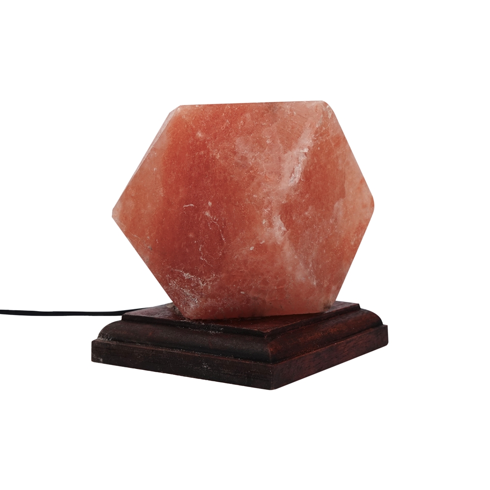 Salzlampe "Diamant" mit Holzsockel, 9cm / 0,8kg, USB-Stecker, farbwechselnd