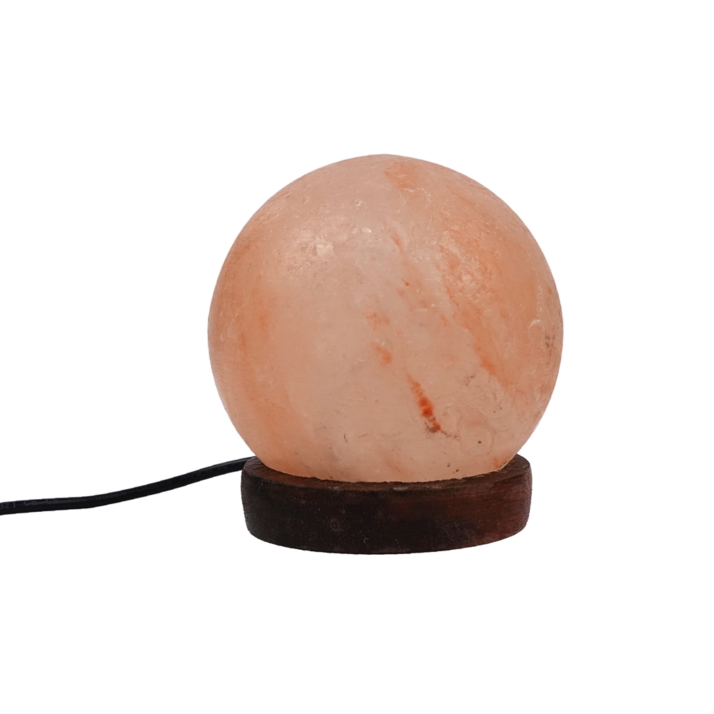 Salzlampe "Kugel" mit Holzsockel, 9cm / 0,7kg, USB-Stecker, farbwechselnd