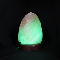 Lampe de sel "Rocher" avec socle en bois, 11cm / 0,57kg, prise USB, couleurs changeantes