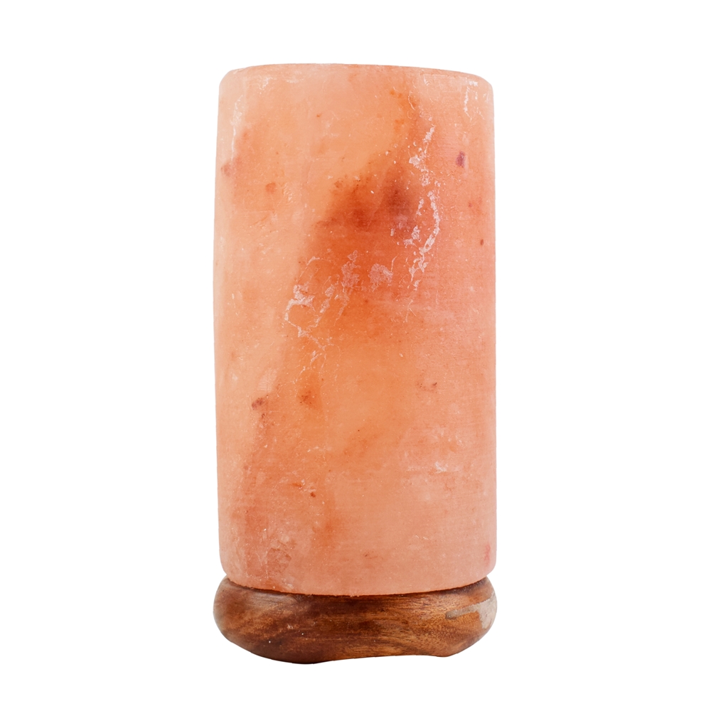Lampe de sel "Cylindre" avec socle en bois, 22cm / 3,5kg