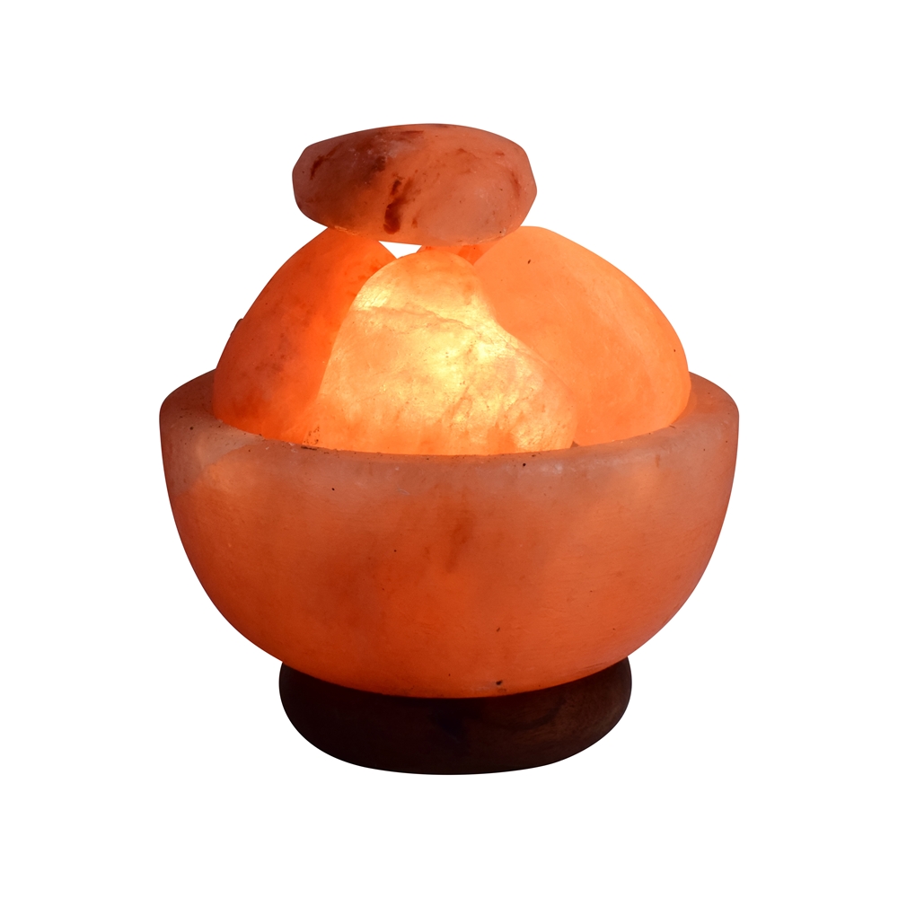 Salt lamp "Fire bowl hearts" with wooden base 14cm/ 3,1kg 