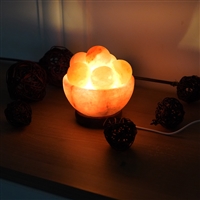 Salt lamp "Fire bowl balls" with wooden base 14cm/ 2,5kg