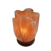 Lampada di sale con base in legno "Flower", bassa, 17 cm