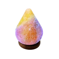 Lampe de sel "Goutte" avec socle en bois, 11cm / 0,6kg, prise USB, couleurs changeantes