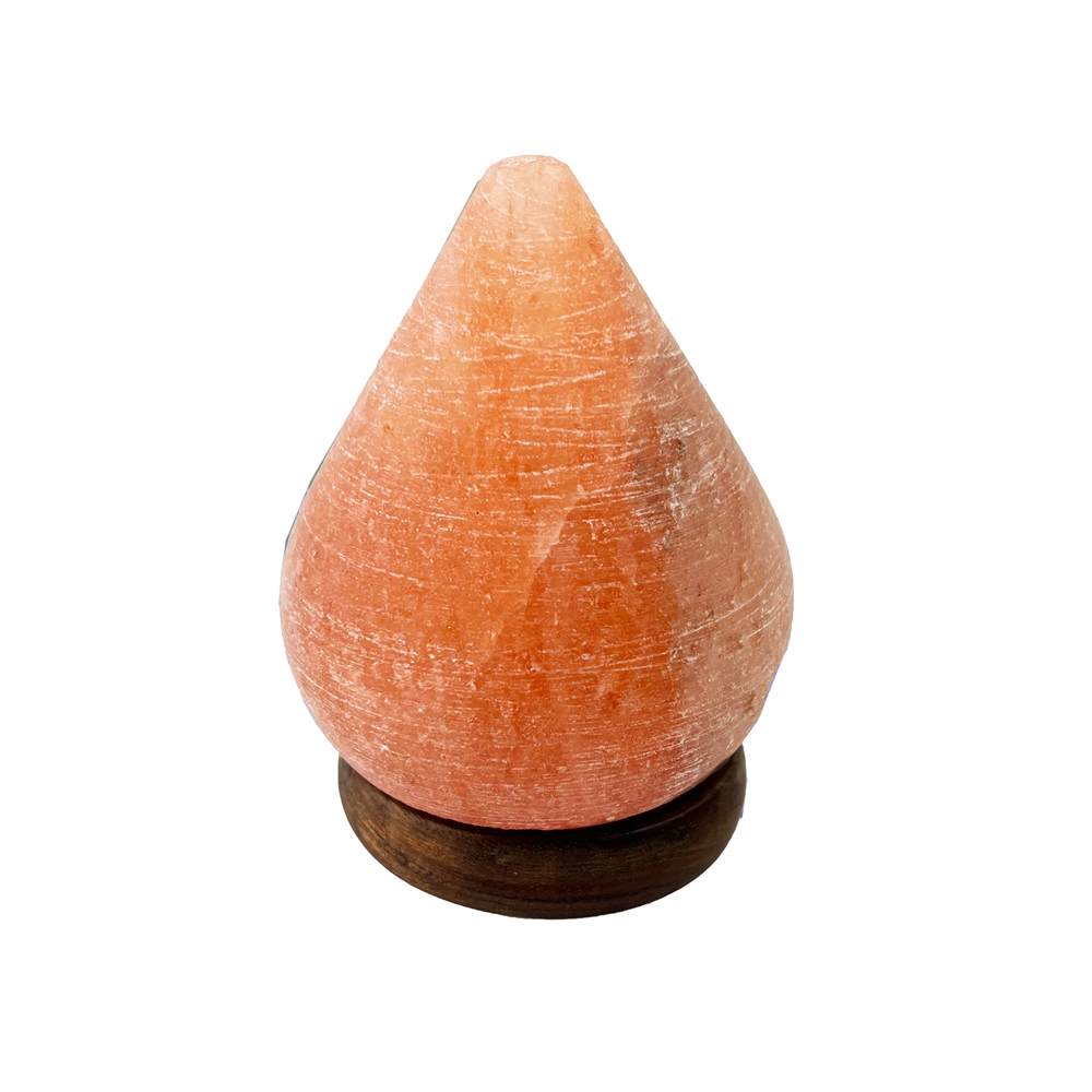 Lampe de sel "Goutte" avec socle en bois, 11cm / 0,6kg, prise USB, couleurs changeantes