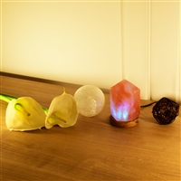 Lampe de sel "cristal" avec socle en bois, 12cm / 0,7kg, prise USB, changement de couleur