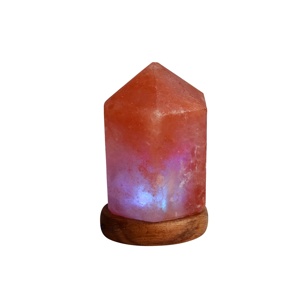 Lampe de sel "cristal" avec socle en bois, 12cm / 0,7kg, prise USB, changement de couleur