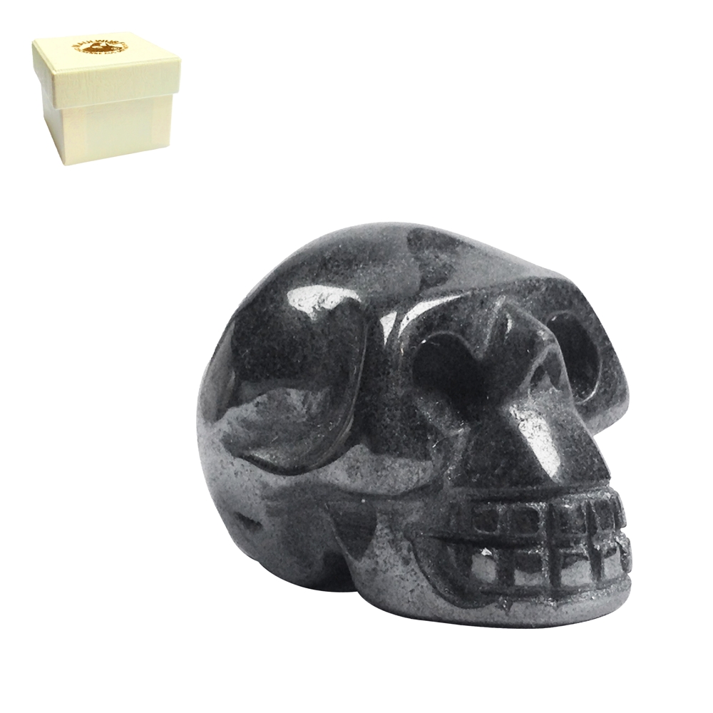 Crâne de cristal Hématite, 04cm, dans une boîte cadeau