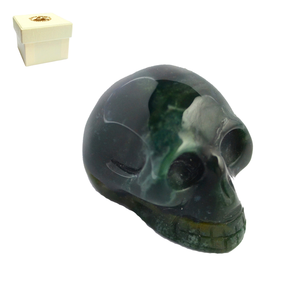 Crystal skull, Heliotrope (Bloodstone), 4,0cm, in gift box