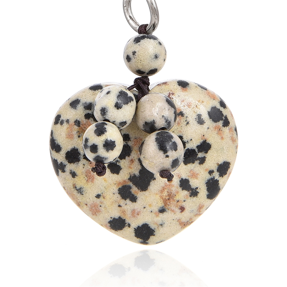 Porte-clés cœur Jaspe dalmatien avec boules