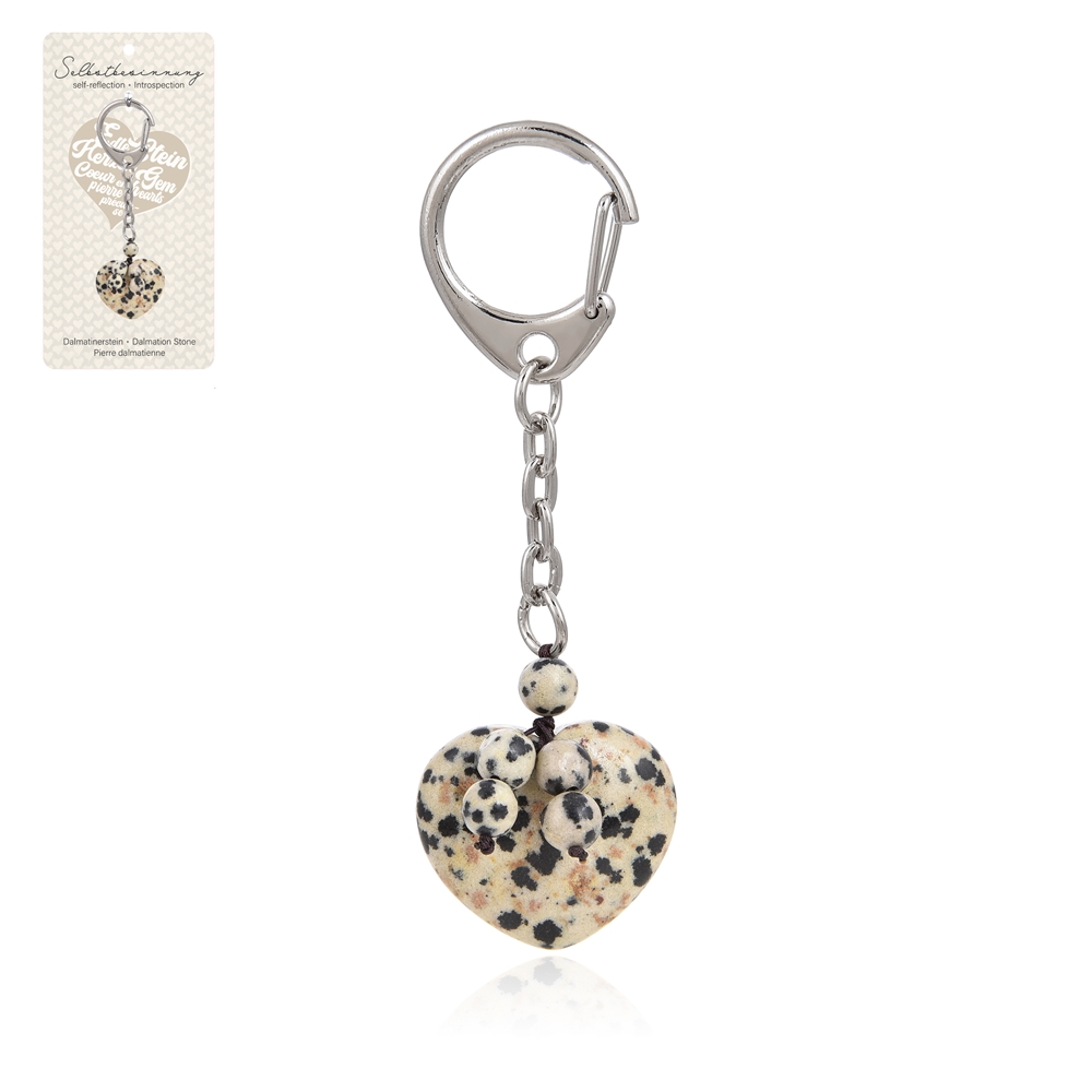 Porte-clés cœur Jaspe dalmatien avec boules