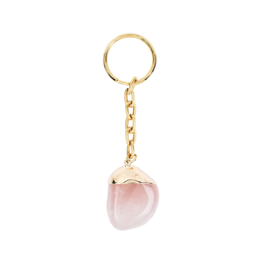 Porte-clés Pierre roulée Quartz rose, monture galvanique