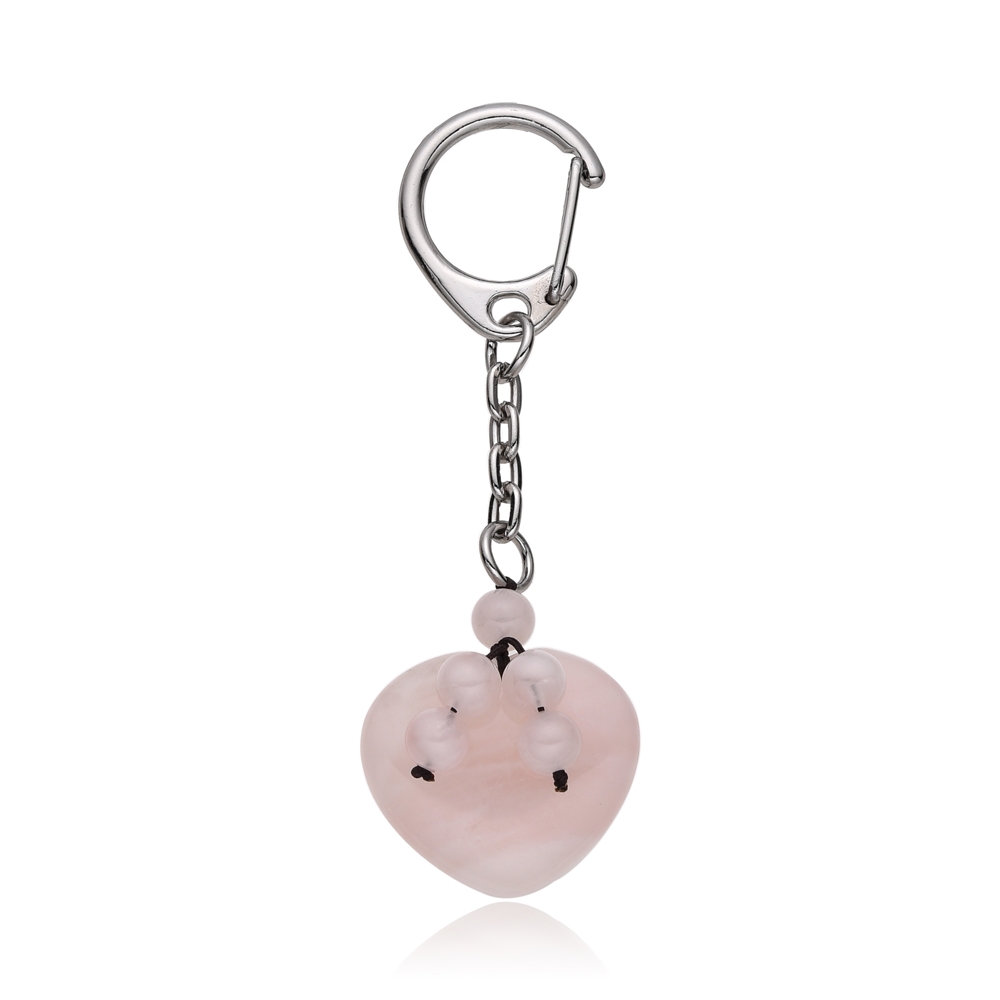 Porte-clés cœur Quartz rose avec boules