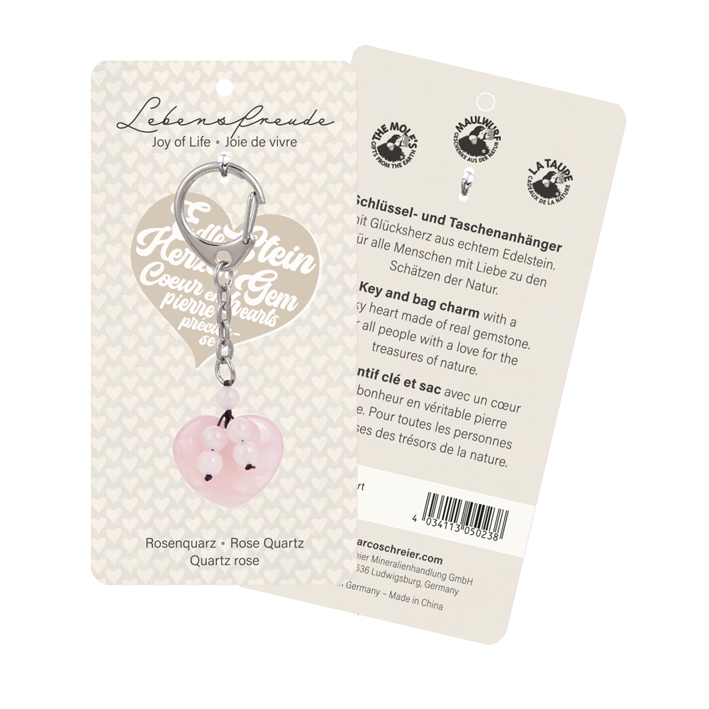 Key Chain Heart Rose Quartz with beads