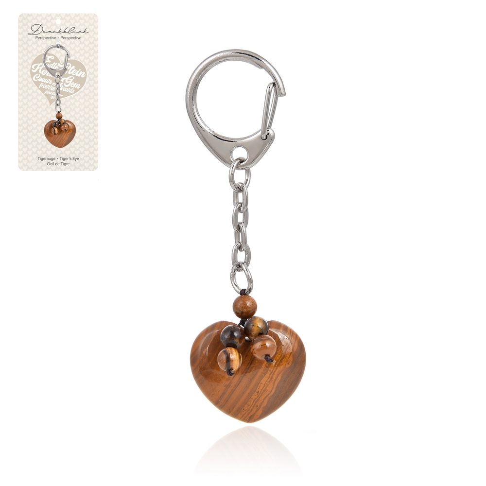 Key Chain Heart Tiger's Eye with Beads