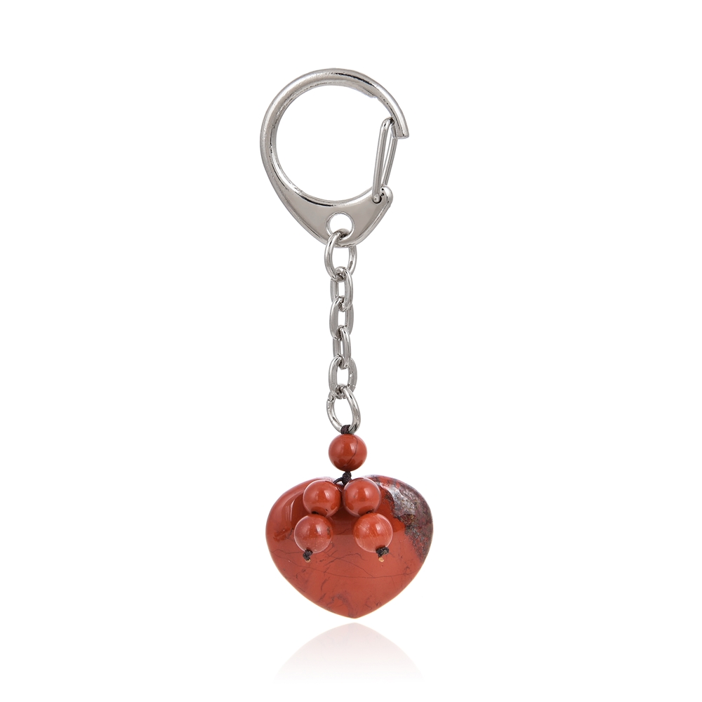 Key Chain Heart Jasper (red) with beads